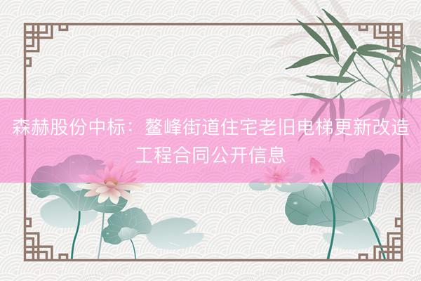 森赫股份中标：鳌峰街道住宅老旧电梯更新改造工程合同公开信息