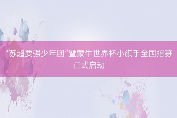 “苏超要强少年团”暨蒙牛世界杯小旗手全国招募正式启动