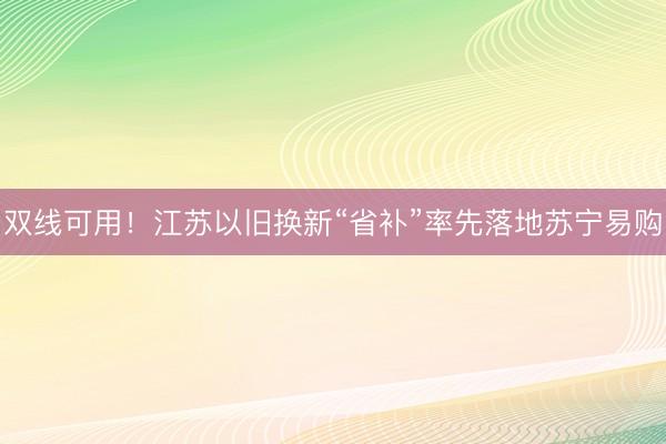 双线可用！江苏以旧换新“省补”率先落地苏宁易购