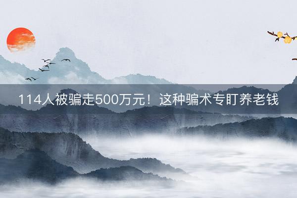 114人被骗走500万元！这种骗术专盯养老钱