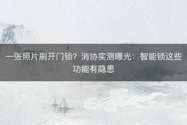 一张照片刷开门锁？消协实测曝光：智能锁这些功能有隐患