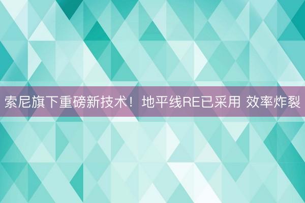 索尼旗下重磅新技术！地平线RE已采用 效率炸裂