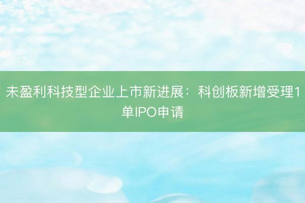 未盈利科技型企业上市新进展：科创板新增受理1单IPO申请