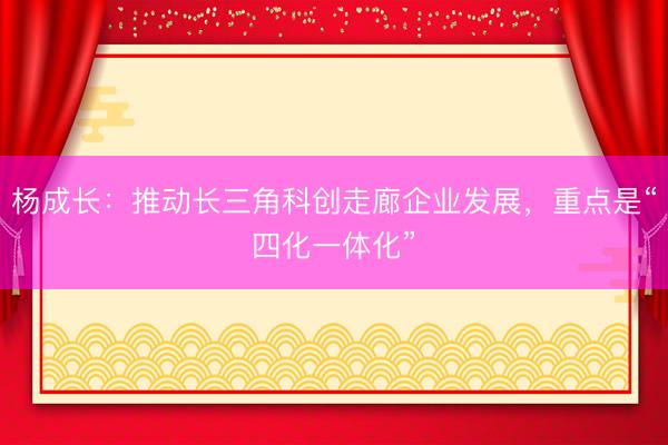 杨成长：推动长三角科创走廊企业发展，重点是“四化一体化”