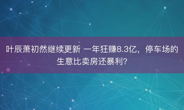 叶辰萧初然继续更新 一年狂赚8.3亿，停车场的生意比卖房还暴利？