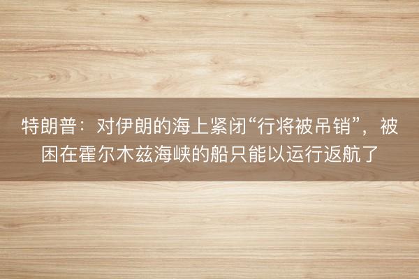 特朗普：对伊朗的海上紧闭“行将被吊销”，被困在霍尔木兹海峡的船只能以运行返航了