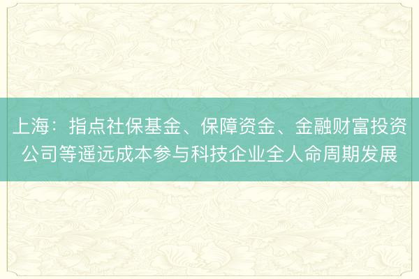 上海：指点社保基金、保障资金、金融财富投资公司等遥远成本参与科技企业全人命周期发展
