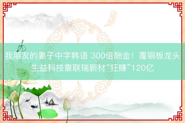 我朋友的妻子中字韩语 300倍酬金！覆铜板龙头生益科技靠联瑞新材“狂赚”120亿