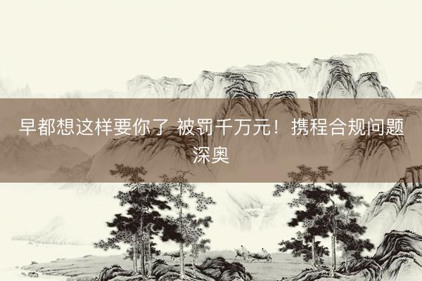 早都想这样要你了 被罚千万元！携程合规问题深奥