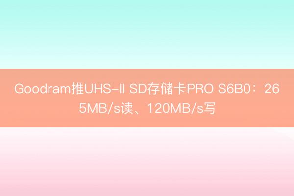 Goodram推UHS-II SD存储卡PRO S6B0：265MB/s读、120MB/s写